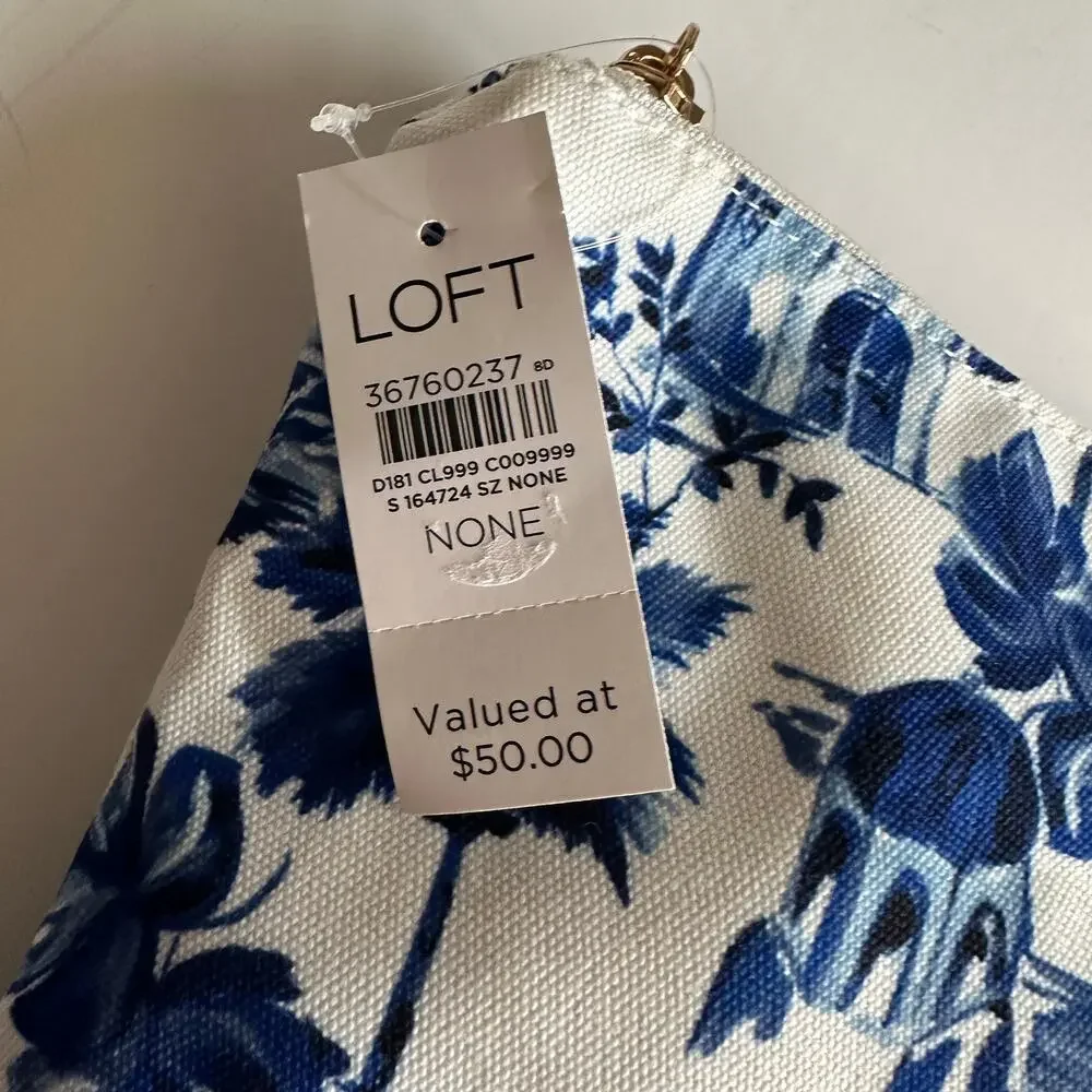 LOFT NEW Makeup Bag Blue White Chinoiserie Zip Cosmetic Pouch Travel Case NWT